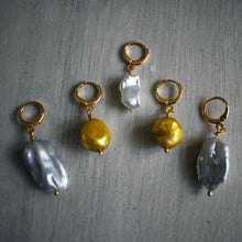 Load image into Gallery viewer, Gold freshwater pearl huggie hoop earrings | by Ifemi Jewels

