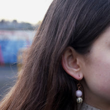 Load image into Gallery viewer, Dalmatian Jasper and Rose Quartz Rose Gold Vermeil, 9k or 18k Rose Gold Earrings, Bloom Collection | by nlanlaVictory