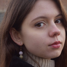 Load image into Gallery viewer, Dalmatian Jasper and Rose Quartz Rose Gold Vermeil, 9k or 18k Rose Gold Earrings, Bloom Collection | by nlanlaVictory