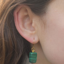 Load image into Gallery viewer, Malachite and Yellow Gold Vermeil Earrings, Gemstone Earrings, Bloom Collection | by nlanlaVictory