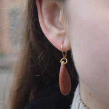 Load image into Gallery viewer, Brown Goldstone Yellow Gold Vermeil Earrings, Bold and Beautiful Statement Jewelry, Bloom Collection | by nlanlaVictory
