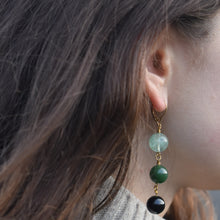 Load image into Gallery viewer, Green Quartz, Green Agate and Black Onyx Yellow Gold vermeil, 9k or 18k Gold Vermeil Earrings, Bloom Collection | by nlanlaVictory