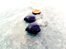 Load image into Gallery viewer, Blue Goldstone Cubic Zirconia Stud Earrings, Besteller Earrings, Sterling Silver Stud Earrings, Heart Earrings, Gemstone Earrings | by nlanlaVictory