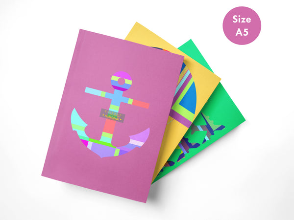 Travel Notebooks for Kids, Set of 3 A5 Size Journals, Safe (Anchor), Hot Air Balloon, Fly With Me! Pink Yellow Green Notebooks | by Victory In Wellness