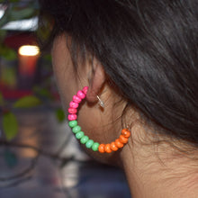 Load image into Gallery viewer, Colourful Carnival Festival Beaded Hoop Earrings, Festive Hoop Earrings, Statement Beaded Hoops, Trendy Festival Accessories | by lovedbynlanla