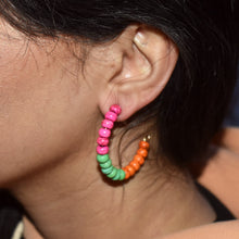Load image into Gallery viewer, Yellow Purple Green Beaded hoop earrings | by lovedbynlanla