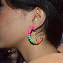 Load image into Gallery viewer, Colourful Carnival Festival Beaded Hoop Earrings, Festive Hoop Earrings, Statement Beaded Hoops, Trendy Festival Accessories | by lovedbynlanla