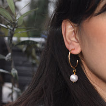 Load image into Gallery viewer, Pink Pearl Hoop Earrings, Faux Pearl Hoop Earrings, Pink Pearl Statement Earrings | by lovedbynlanla
