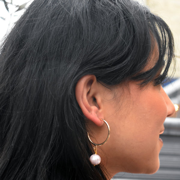 Pink Pearl Hoop Earrings, Faux Pearl Hoop Earrings, Pink Pearl Statement Earrings | by lovedbynlanla