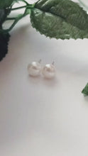 Load and play video in Gallery viewer, White Freshwater Pearl Stud Earrings on Sterling Silver or 9k Yellow Gold, Sterling silver earrings, Bridal jewelry | by nlanlaVictory