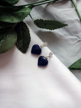 Load image into Gallery viewer, Blue Goldstone Cubic Zirconia Stud Earrings, Besteller Earrings, Sterling Silver Stud Earrings, Heart Earrings, Gemstone Earrings | by nlanlaVictory