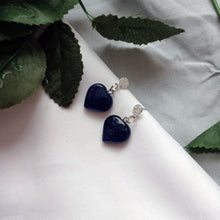 Load image into Gallery viewer, Blue Goldstone Cubic Zirconia Stud Earrings, Besteller Earrings, Sterling Silver Stud Earrings, Heart Earrings, Gemstone Earrings | by nlanlaVictory
