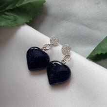 Load image into Gallery viewer, Blue Goldstone Cubic Zirconia Stud Earrings, Besteller Earrings, Sterling Silver Stud Earrings, Heart Earrings, Gemstone Earrings | by nlanlaVictory