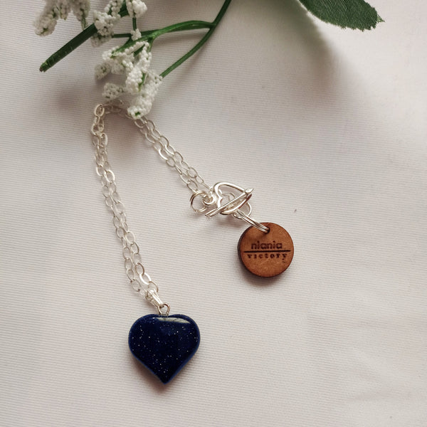 Blue Goldstone Bracelet, Sterling Silver Heart Bracelet, Heart Charm Bracelet | by nlanlaVictory