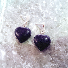 Load image into Gallery viewer, Blue Goldstone Cubic Zirconia Stud Earrings, Besteller Earrings, Sterling Silver Stud Earrings, Heart Earrings, Gemstone Earrings | by nlanlaVictory