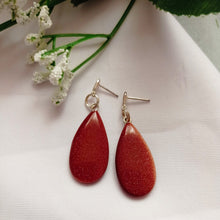 Load image into Gallery viewer, Brown Goldstone Teardrop Earrings, Brown Goldstone Sterling Silver Earrings, Gemstone Stud Earrings | by nlanlaVictory