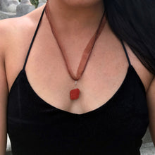 Load image into Gallery viewer, Brown Goldstone Necklace, Brown Ribbon Necklace, Gemstone Necklace | by nlanlaVictory