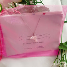 Load image into Gallery viewer, Dolphin necklace on 18 inch Sterling Silver Chain, Be Smarter Than A Dolphin Message, Personalised Gift, Affirmation Necklace, Affirmation Gift, Unique Gift Idea | by nlanlaVictory