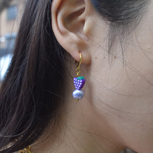 Load image into Gallery viewer, Purple freshwater pearl with grapes huggie earrings | by Ifemi Jewels