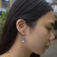 Load image into Gallery viewer, Purple freshwater pearl with grapes huggie earrings | by Ifemi Jewels