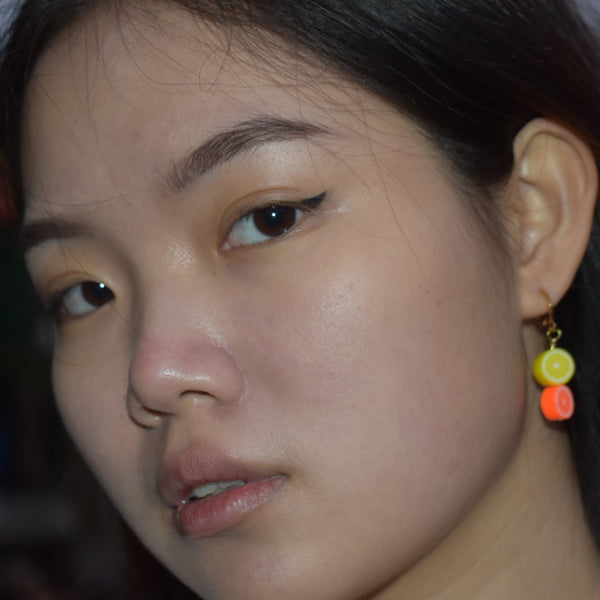 Lemon Yellow Orange huggie earrings | by Ifemi Jewels