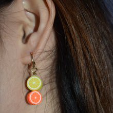 Load image into Gallery viewer, Lemon Yellow Orange huggie earrings | by Ifemi Jewels
