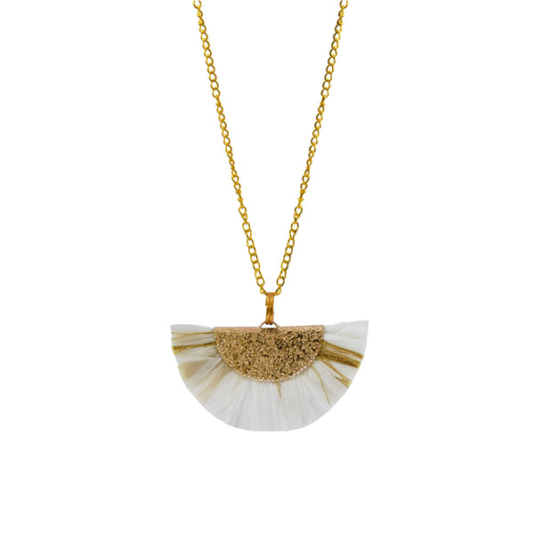 White and Gold Fan Necklace, Statement Necklace, Unique Necklace, Fashion Necklace | by lovedbynlanla
