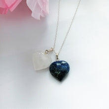 Load image into Gallery viewer, Lapis Lazuli and Rose Quartz Hearts Necklace, Lapis Lazuli and Rose Quartz Sterling Silver necklace,  Lapis Lazuli and Rose Quartz Pendants, Gemstone Necklace | by nlanlaVictory