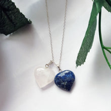 Load image into Gallery viewer, Lapis Lazuli and Rose Quartz Hearts Necklace, Lapis Lazuli and Rose Quartz Sterling Silver necklace,  Lapis Lazuli and Rose Quartz Pendants, Gemstone Necklace | by nlanlaVictory