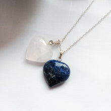 Load image into Gallery viewer, Lapis Lazuli and Rose Quartz Hearts Necklace, Lapis Lazuli and Rose Quartz Sterling Silver necklace,  Lapis Lazuli and Rose Quartz Pendants, Gemstone Necklace | by nlanlaVictory