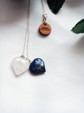 Load image into Gallery viewer, Lapis Lazuli and Rose Quartz Hearts Necklace, Lapis Lazuli and Rose Quartz Sterling Silver necklace,  Lapis Lazuli and Rose Quartz Pendants, Gemstone Necklace | by nlanlaVictory