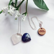 Load image into Gallery viewer, Lapis Lazuli and Rose Quartz Hearts Necklace, Lapis Lazuli and Rose Quartz Sterling Silver necklace,  Lapis Lazuli and Rose Quartz Pendants, Gemstone Necklace | by nlanlaVictory
