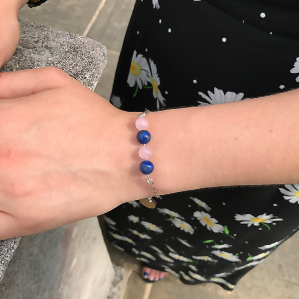 Rose Quartz and Lapis Lazuli Bracelet, Friendship Bracelet | by nlanlaVictory