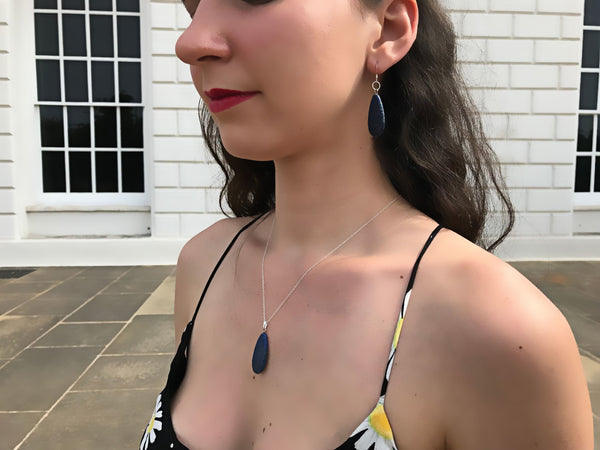 Lapis Lazuli Necklace, Lapis Lazuli Sterling Silver necklace, Lapis Lazuli Teardrop Pendant Necklace | by nlanlaVictory