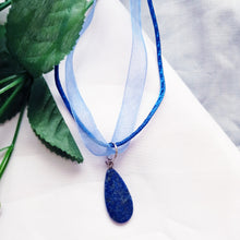 Load image into Gallery viewer, Lapis Lazuli Necklace, Blue Ribbon Necklace, Gemstone Necklace, Lapis Lazuli Pendant | by nlanlaVictory
