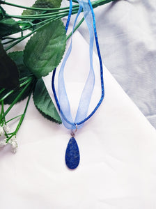 Lapis Lazuli Necklace, Blue Ribbon Necklace, Gemstone Necklace, Lapis Lazuli Pendant | by nlanlaVictory