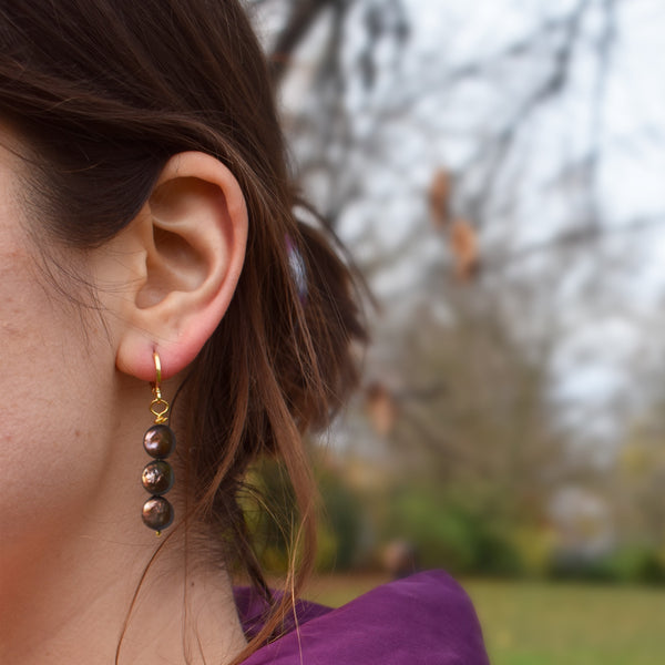 Brown freshwater pearl huggie earrings | by Ifemi Jewels