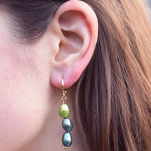 Load image into Gallery viewer, Green freshwater pearl huggie earrings | by Ifemi Jewels
