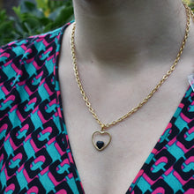 Load image into Gallery viewer, Black heart enamel pendant necklace on 18 inch gold plated chain | by Ifemi Jewels