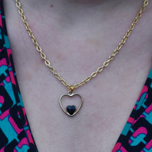 Load image into Gallery viewer, Black heart enamel pendant necklace on 18 inch gold plated chain | by Ifemi Jewels
