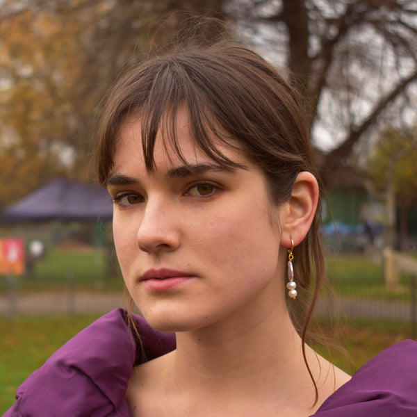 Bold White Pearl Drop Huggie Earrings | by Ifemi Jewels