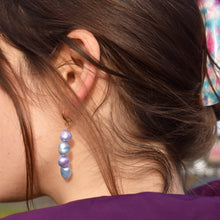 Load image into Gallery viewer, Blue lilac purple freshwater pearl huggie earrings | by Ifemi Jewels