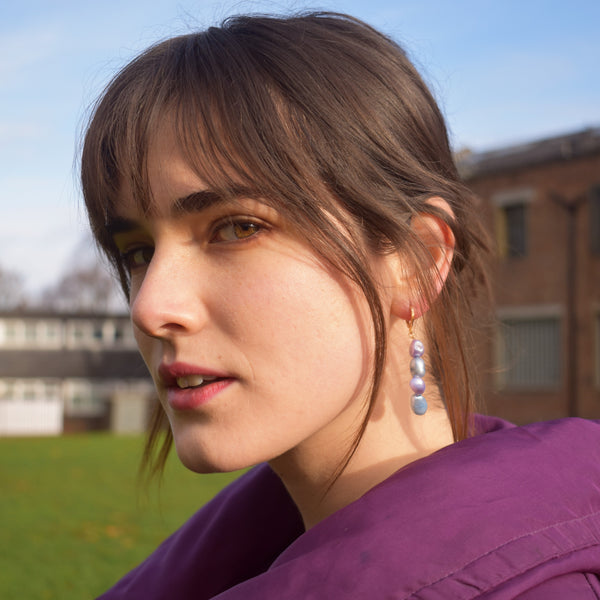 Blue lilac purple freshwater pearl huggie earrings | by Ifemi Jewels