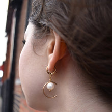 Load image into Gallery viewer, Minimalist circle and freshwater pearl hoop earrings | by Ifemi Jewels