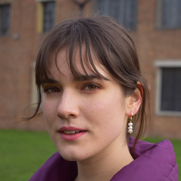 White Gold Bronze Freshwater Pearl Single Earring | by Ifemi Jewels