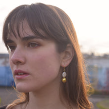 Load image into Gallery viewer, White Coin and Gold Pearl Freshwater Pearl Earrings | by Ifemi Jewels