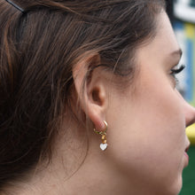 Load image into Gallery viewer, White heart enamel minimalist huggie earrings | by Ifemi Jewels