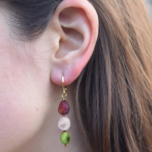 Purple pink light green freshwater pearl huggie earrings | by Ifemi Jewels
