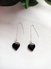 Load image into Gallery viewer, Onyx Heart Threader Earrings, Sterling Silver Earrings | by nlanlaVictory