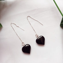 Load image into Gallery viewer, Onyx Heart Threader Earrings, Sterling Silver Earrings | by nlanlaVictory